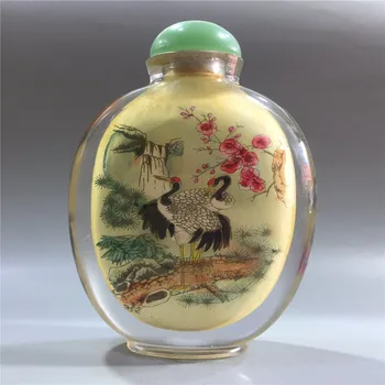 

Chinese old beijing glass built-in painting snuff bottle inside painted Flowers and birds pattern
