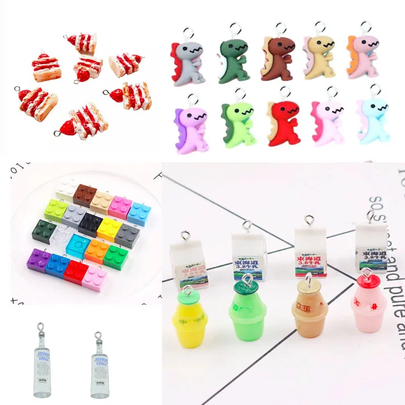 

10PCS Charms Pendants Resin Vodka Cake Dinosaur Dangle Charms For Jewelry Making Charm Pendant Dangle Toy Kit Accessories
