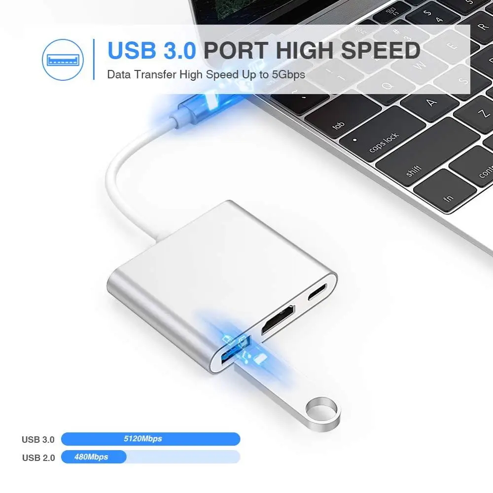 LYBALL Тип C к HDMI многопортовый конвертер с USB 3,0 портом и USB C зарядным портом для MacBook/Chromebook Pixel/huawei/samsung