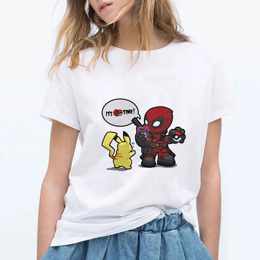19bk344 Новые модные женские туфли футболки Pokemon kawaii футболка аниме Pika Для женщин футболка Пикачу футболка хлопок короткий рукав для девочек Футболки-топы - Цвет: 19bk344