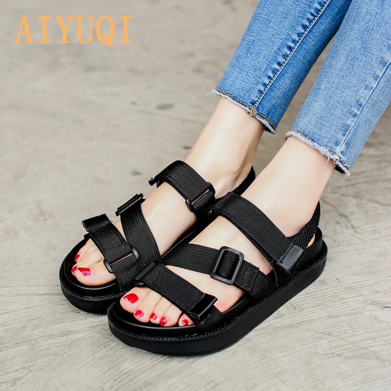 

AIYUQI Sandals Women Summer 2019 New Korean Version Of Thick-soled Women's Shoes Flat-bottom Roman Casual Beach Sandals Women