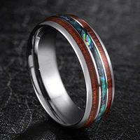 TIGRADE 8mm Tungsten Carbide Rings Hawaiian Koa Wood and Abalone Shell Wedding Bands for Men Comfort Fit Size 6-13 Brand bague 2