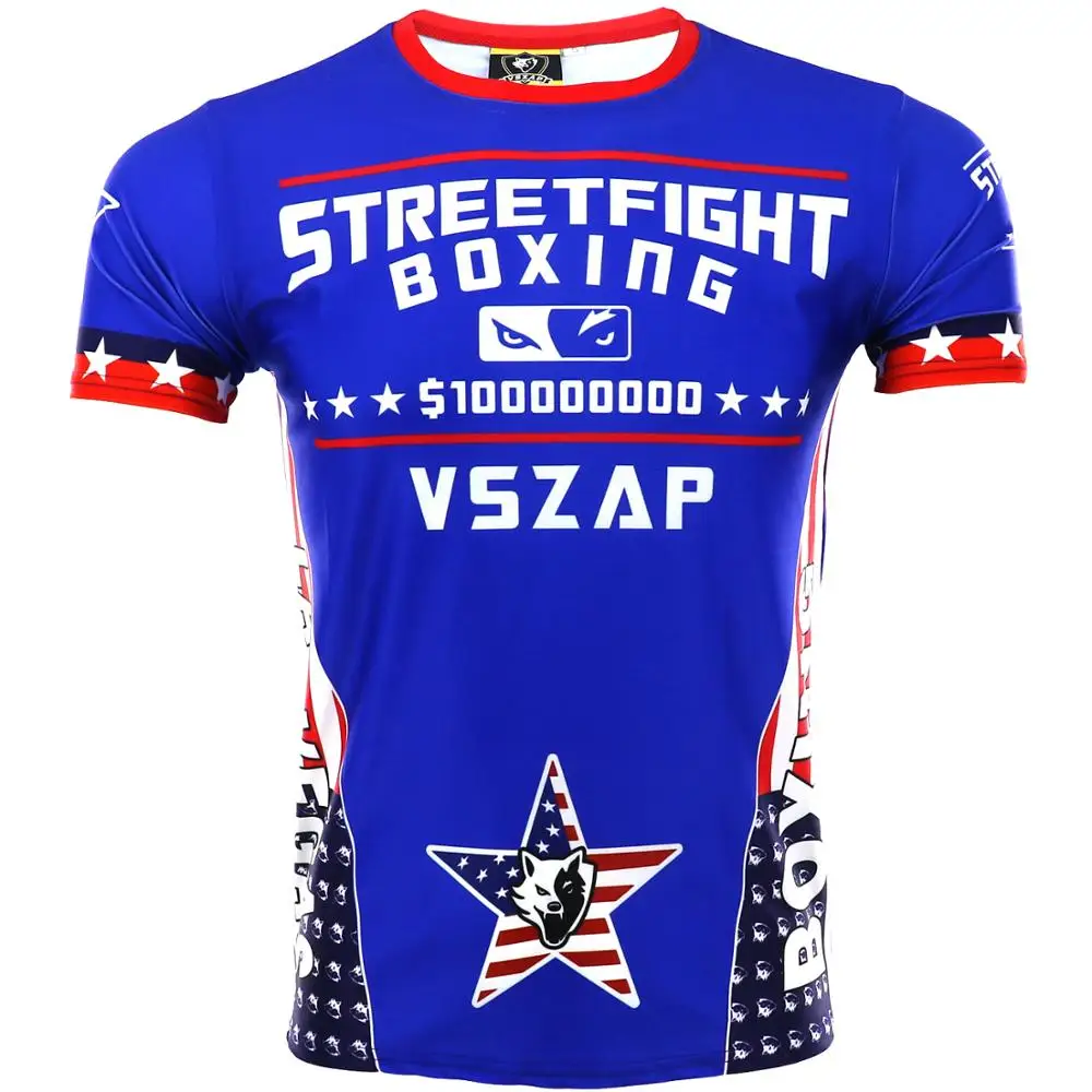 VSZAP fighting MMA тайский бокс стрейч быстросохнущая Спортивная футболка мужская боевые искусства ветер Бой Фитнес-трансляция beg tyson
