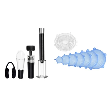 

Newest 1 Set Wine Opener, Wine Air Pressure Pump Opener Set & 1 Set Stretch Lids Durable Reusable Stretch Food Covers