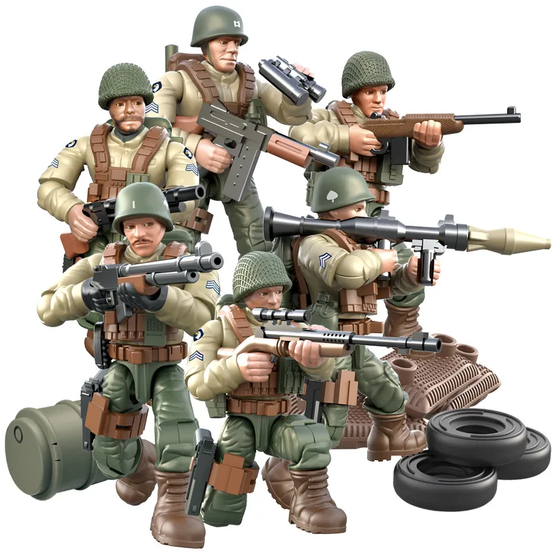6 шт. военная армия Второй мировой войны WW2 полиция SWAT Солдат команды фигурки Аксессуары для оружия строительные блоки кирпичи детские игрушки подарок