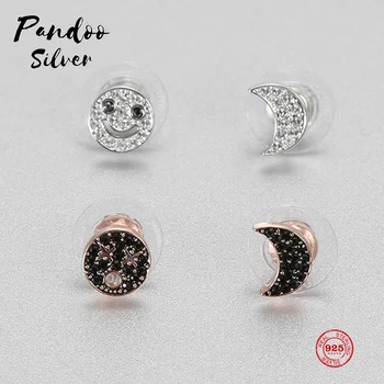 

PANDOO Fashion Charm Sterling Silver Original 1:1 Copy, Two-color Smiley Face Combination Earrings Female Luxury Jewelry Gifts