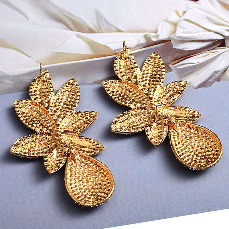 Metal Flower Fully Studded High-Quality Rhinestone Drop Earrings 2