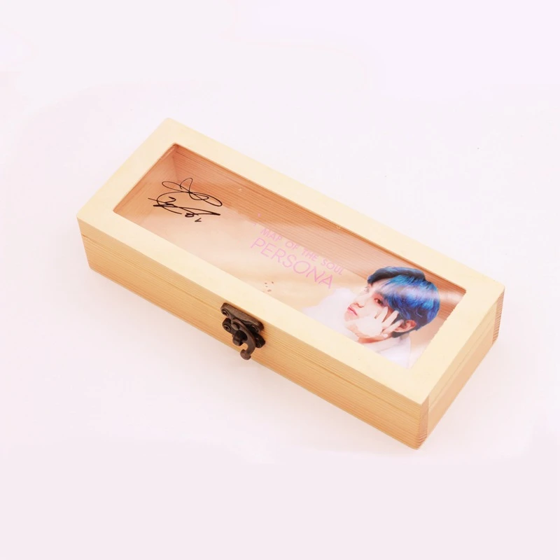 Kpop Bangtan Boys Retro Pine Rectangular Wooden Storage Box Flip Solid Wood Gift Box Handmade Craft home Case box