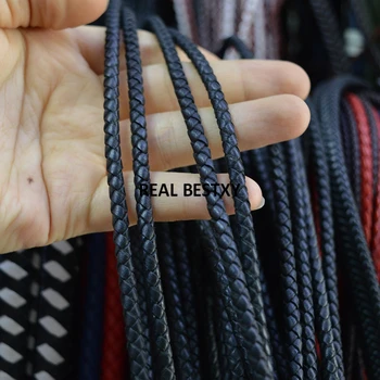 

D021 5m/lot approx 4mm black Round Cord Real Leather Rope String Cord Rope String Fit Jewelry Findings DIY Craft Making cow cord