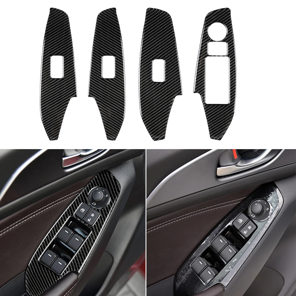 

4 Pcs Carbon Fiber Interior Trim Lift Panel Sticker Left Right Dustproof Anti Scratch Car Self Adhesion For Mazda 3 Axela