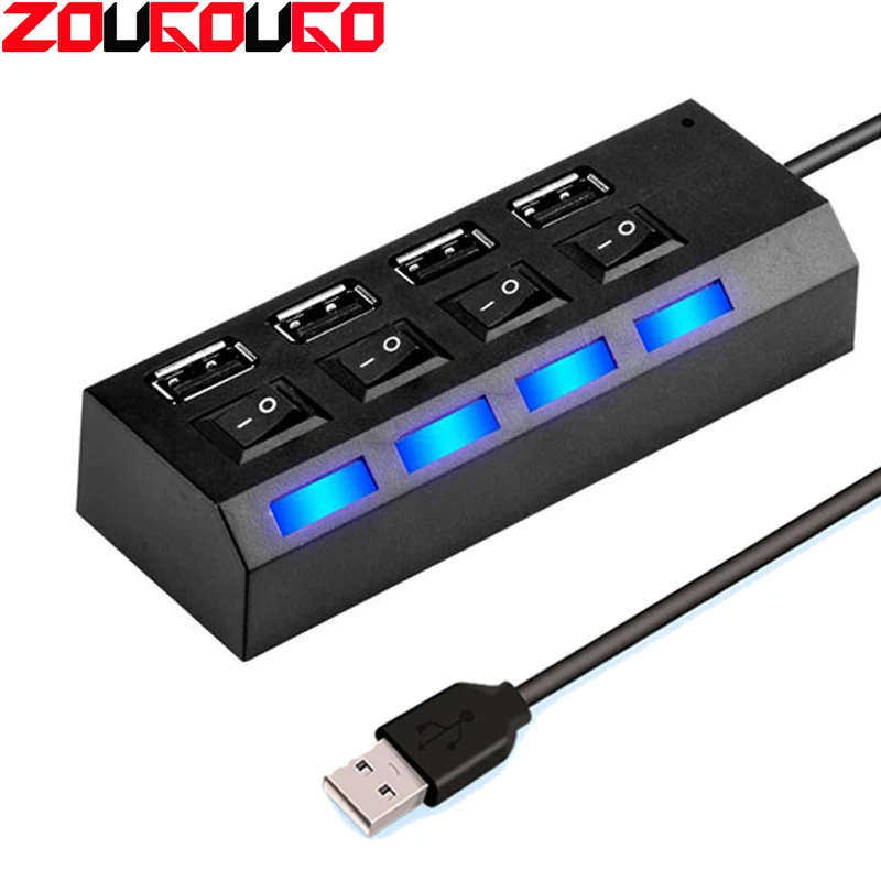 

4 Port Micro USB Hub 2.0 USB Splitter High Speed 480Mbps USB 2.0 Hub LED With ON/OFF Switch For Tablet Laptop Computer Notebook