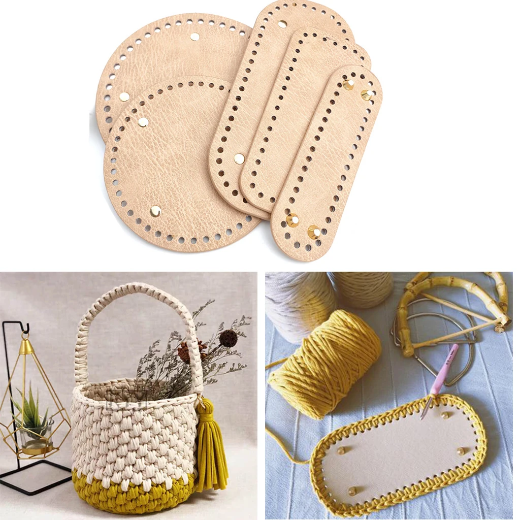 PU Leather Oval Long Knitting Crochet Bags Nail Bottom Shaper Pad Bag Cushion Base with Holes Handbag DIY Handbag Accessories