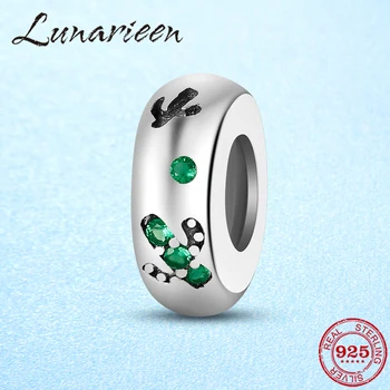 

Authentic 925 Sterling Silver Cactus series Green CZ Silicone Beads Fit Original europeu Charm Women Bracelet Bangle DIY Jewelry