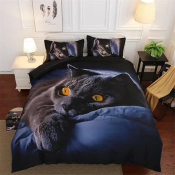 

Adult Duvet Cover Set 3D Black cat Printed Animal Comforter 4pcs Bedding Sets King Size Single Full Double bed linen flat sheet