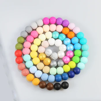 

NEW! 15MM Round bead 300PCS/lot Silicone Teething Necklace beads 40 colors Food Grade Silicone loose bead for baby chew BPA free