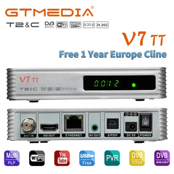 

GTMEDIA V7 TT Satellite TV Receiver DVB-T/T2 1080P Full HD Support H.265 10bit with USB Wi-Fi 1 year Europe 5 Cline
