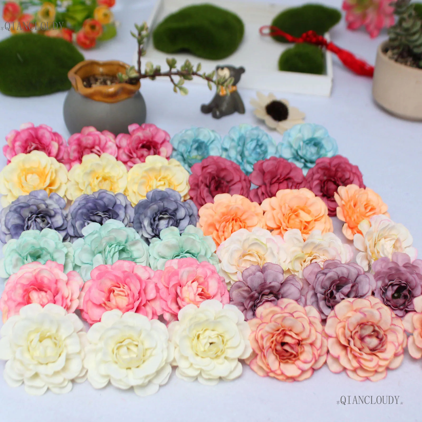100 pieces Artificial Autumn Rhododendron Silk Flowers Heads Little Tea Rose Head Wedding Wrist European style Peony D75 | Дом и сад
