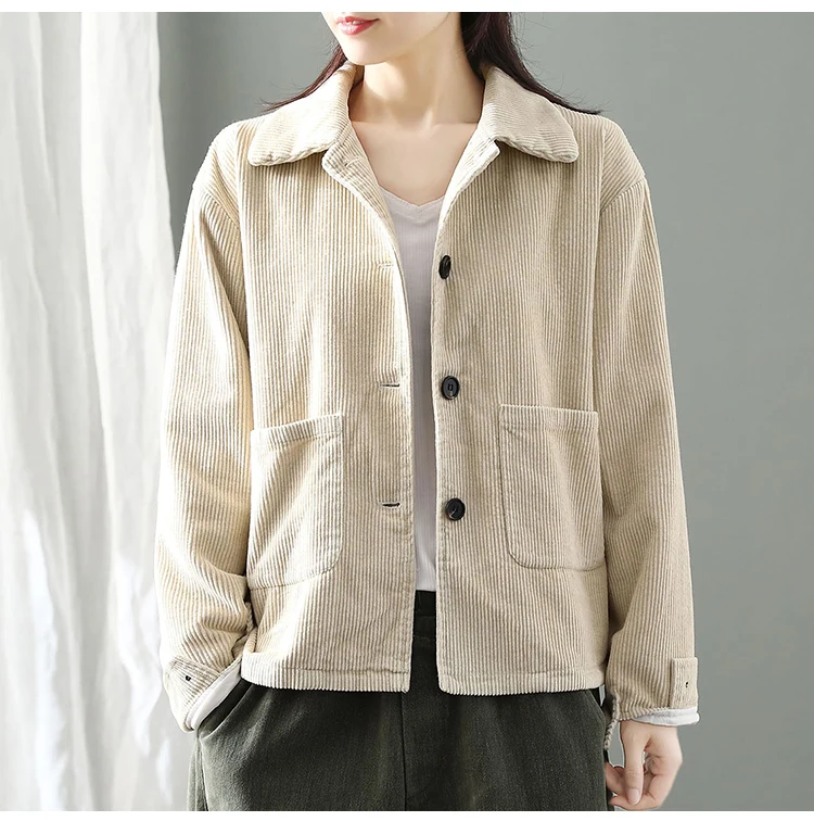 Winter New Style Solid Color Thick Cropped Jacket Corduroy Long Sleeve plus Velvet Cotton-padded Clothes Loose Warm Corduro