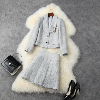 

New 2020 autumn winter women girls preppy style pleated skirt suit mini skirts short jacket outerwear elegant two piece outfit