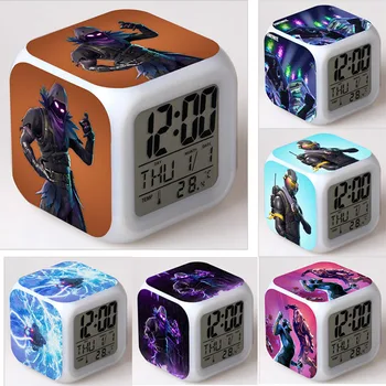 

Alarm Clock Light Fortnites Kid Cartoon Anime Figure Fortress Night Digital Alarm Clock 7Colors Change Date Bedroom Led Clock