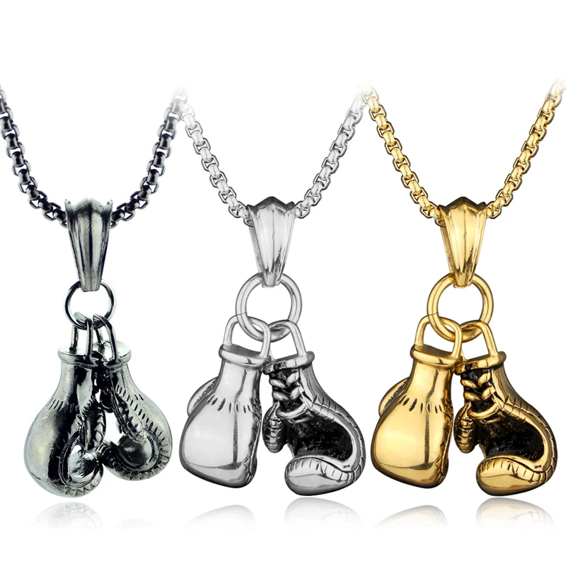 Boxing Gloves Pendant Men Necklace Gold Silver Color Black Glove Hip