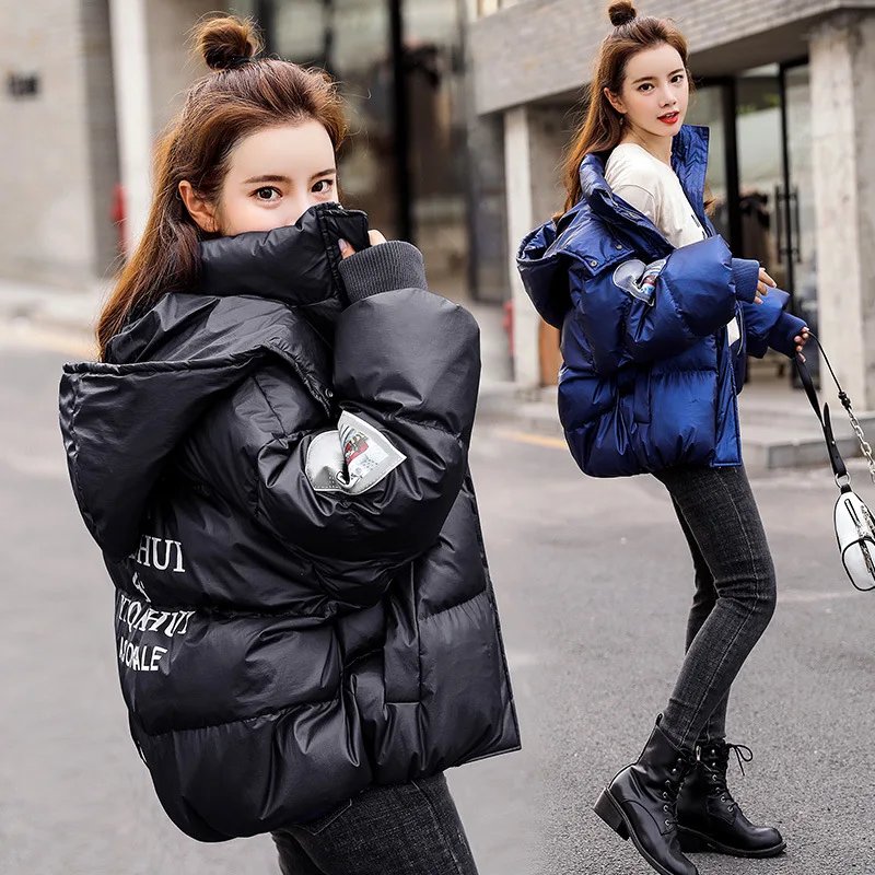 

2019 Winter New Style BF Harajuku Wind Elegant Short Loose-Fit Cotton-padded Clothes Women's Hooded Thick down Coat Cotton-padde
