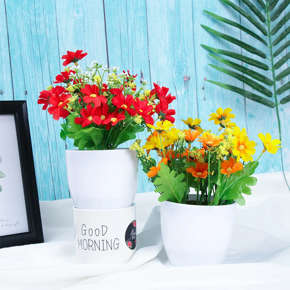 1 Set Gift Craft Handmade Chrysanthemum Topiary Pine Tree Lifelike Plants Simulation Potted Home Decoration Artificial Bonsai