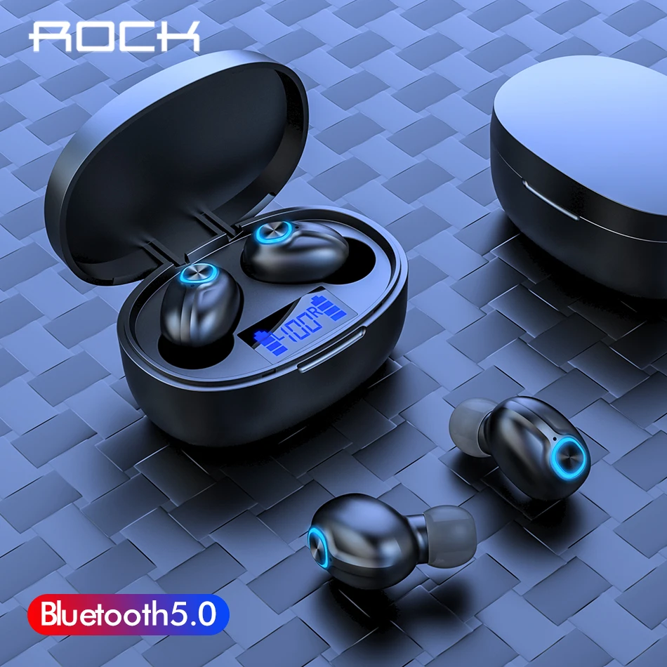 

ROCK Mini TWS 5.0 Bluetooth Wireless Earphone Sports 3D Stereo Sound Earbud with Portable Mic and Charging box