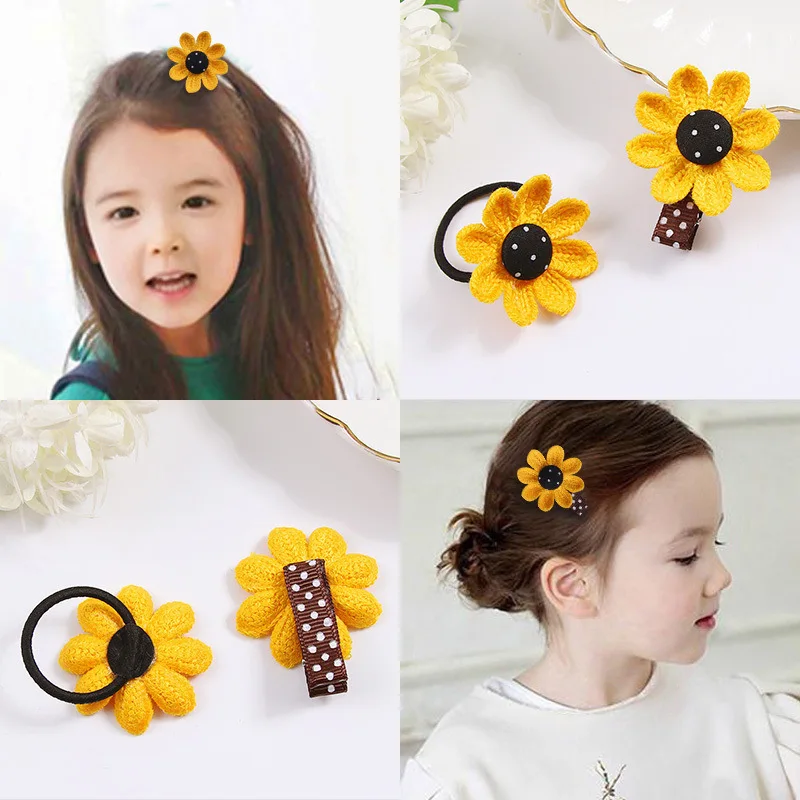 

Cute Children's Hair Scrunchies Sun Flower Hairpin Does Not Hurt Hair Clip Girl Elastic Hair Band Hair Tie Hair Accessories Set