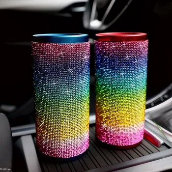 

NEW Car Paper Towel Tube Stick Crystal Diamond Rainbow Tissue Box Water Cup Universal Cylinder DIY Creative Car Tray Storage Box