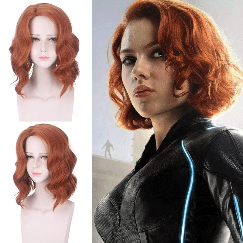 Женский парик на Хэллоуин Капитан Америка черная вдова Scarlett Johansson с оранжевыми