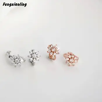 

Fengxiaoling New Fashion 100% Genuine 925 Sterling Silver Light Luxury Multiple Zircons Flowers Hoop Earrings For Women Jewelry