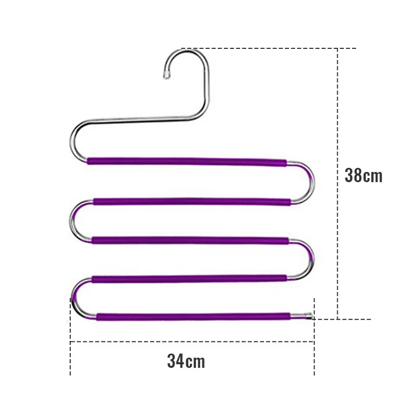 S-образная Многофункциональная вешалка для брюк 5 слоев подвесная вешалка для одежды из нержавеющей стали подвесная стойка многослойная стойка для хранения шкафа - Цвет: B Purple 34x38cm