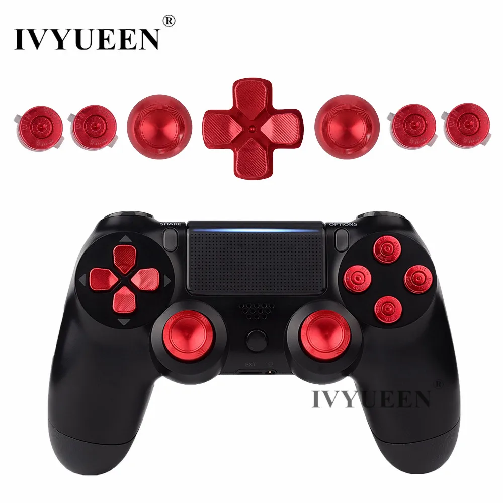 IVYUEEN For Dualshock 4 PS4 Pro Slim Controller Red Metal Analog Sticks