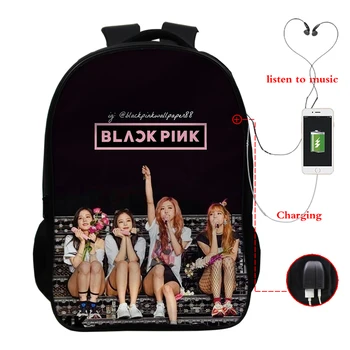 

Sac A Dos 16 Inch Mochila Blackpink Kpop 3D Print Korean Backpack USB Charging Headphone Jack Rucksacks Backpack Book Bag Laptop