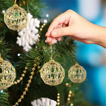 

6pcs Glitter Christmas Tree Hanging Ornament 5cm/6cm Gold Balls Xmas Tree Decoration Baubles Wedding Party Ornament Home Decor