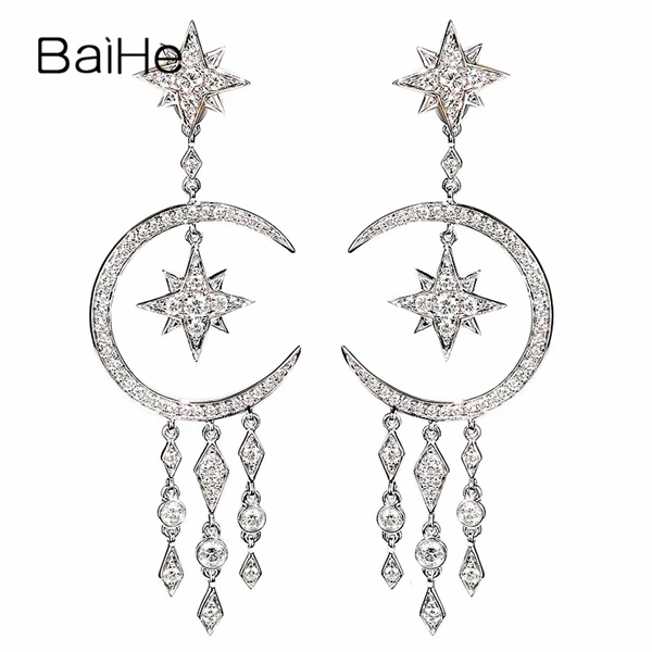 earrings BAIHE Solid 14K белое золото(AU585) 0.12ct H/SI круглые натуральные бриллианты Свадебные модные ювелирные изделия подарок серьги-гвоздики - Цвет камня: earrings