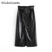 Сексуальные черные юбки миди из искусственной кожи, женские юбки с поясом и пуговицами на осень и зиму, черные юбки с высокой талией, уличная Офисная Женская юбка