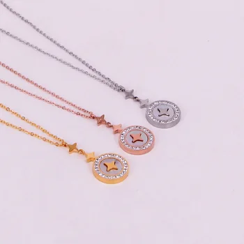 

Hot Sell New Stainless Steel Geometric Round Necklace Crystal Shell Pendant Necklace Women Female Lady Party Gift factory price