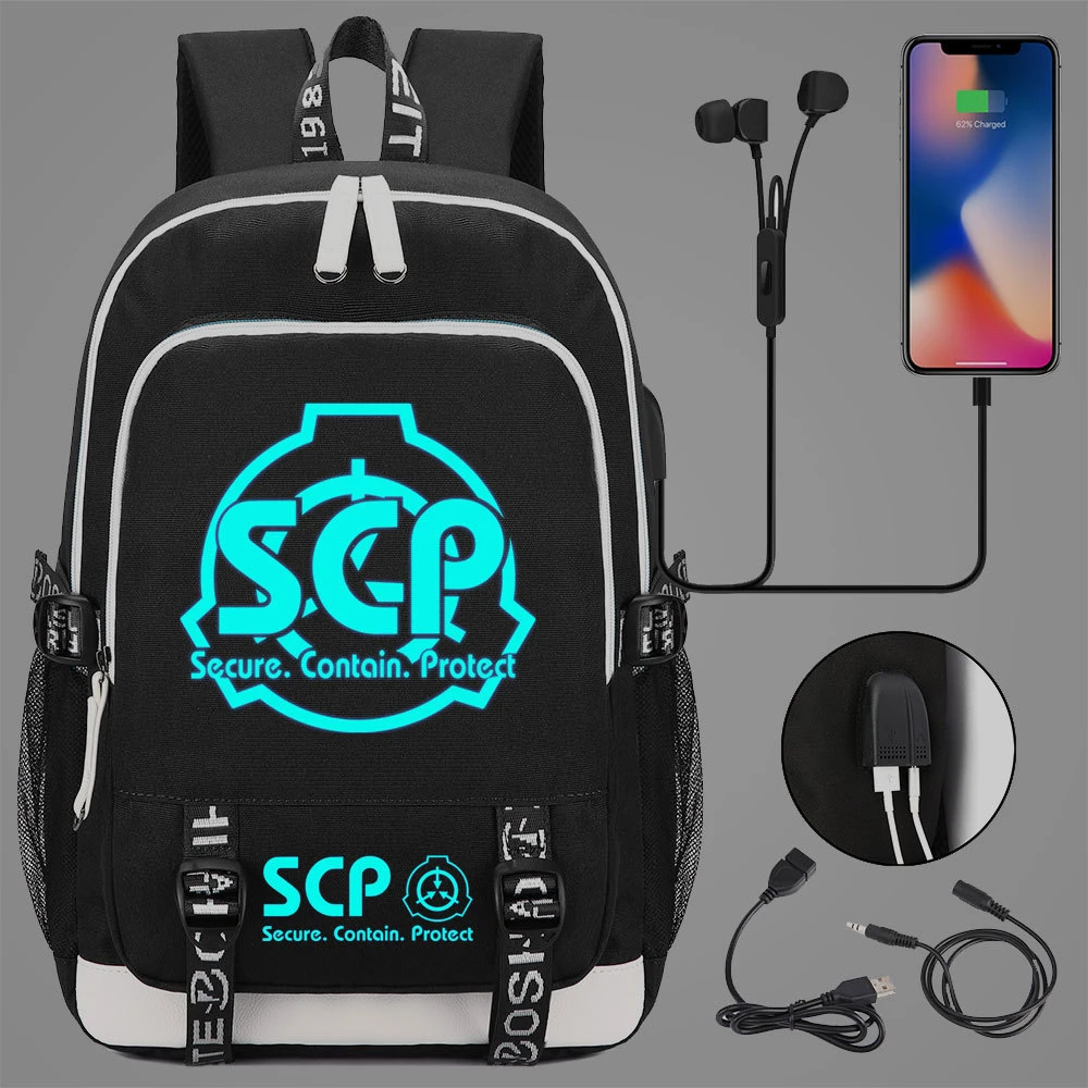 Mochila luminosa SCP con protección segura para adolescentes, morral con carga USB para ordenador portátil, para hombre y mujer, libros para -