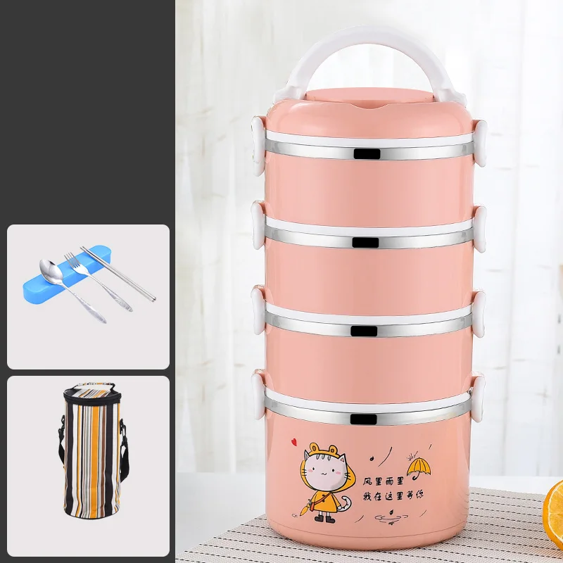 4 Layer Pink-Cartoon 2-4 все слои герметичные Bento Box детская большая, из нержавеющей стали контейнер для еды портативный для пикника мультфильм японский контейнер для завтрака термос - Цвет: 4 Layer Pink-Cartoon