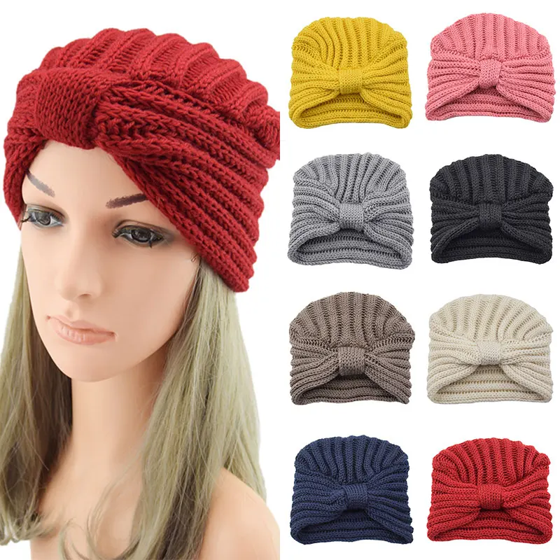 Winter Knot Muslim Turban Hat for Women knitted Stretch Hijab Cap  Arab wrap Head Scarves Wool Islamic Turban turbante mujer