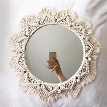 

Macrame Mirror Handmade Tapestry Makeup Mirror Compact Bohemia Decoration Home Bedroom Decorative Mirrors Wall Mirrors