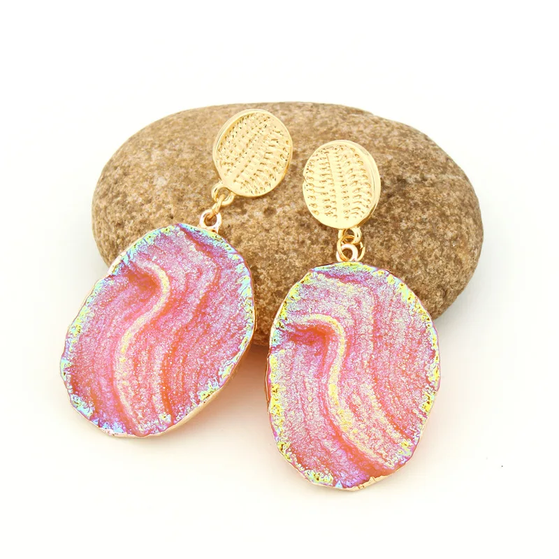 Unique Bijoux Pink Fancy Big Druzy Resin Earrings Drop Earrings For Women Jewelry Statement Gifts For Women Accessories Brinco (3)