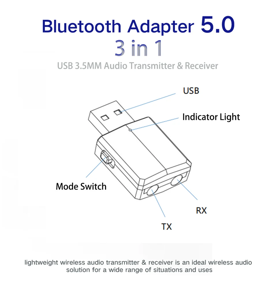 3,5 мм USB Bluetooth адаптер с кнопкой переключения 5,0 стерео аудио Музыка беспроводной Bluetooth приемник передатчик для телевизора ПК автомобиля AUX