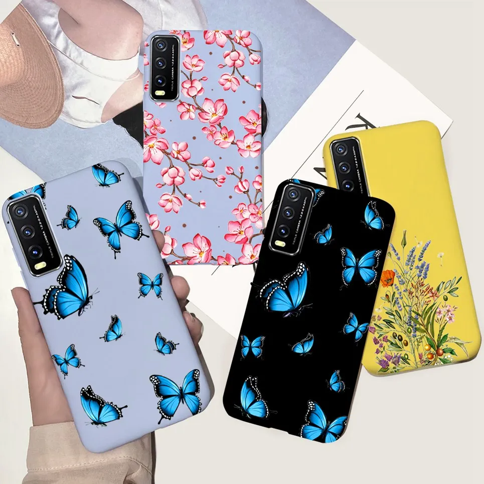 For Vivo Y20 Case Beautiful Butterfly Shockproof Non-Slip Silicone