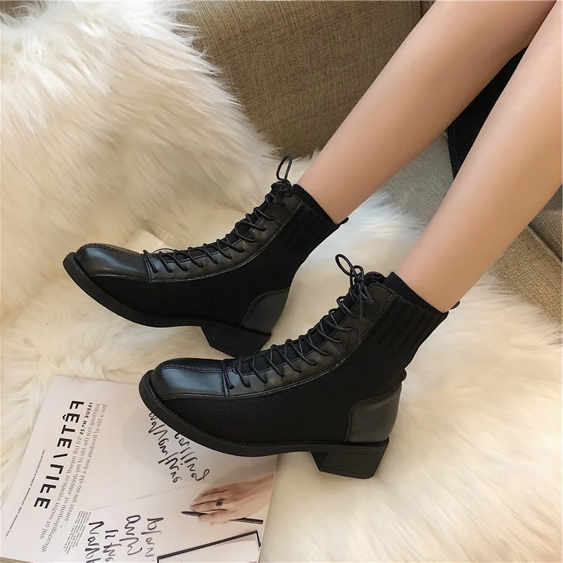 

Shoe Women's 2019 Trendy Shoes Martin Wind Autumn & Winter Boots Women's England New Style Chunky-Heel Convention Fabric Boots B