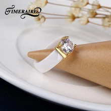 Черное белое керамическое кольцо с золотым металлом большое кристаллическое кольцо для женщин модное свадебное обручальное ювелирное изделие элегантный подарок для друзей