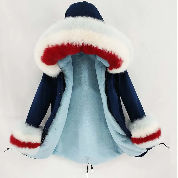 Long Parka Winter Jacket Women Natural Real Fox Fur Collar Hood Coat Thick Warm Outerwear Detachable Streetwear New