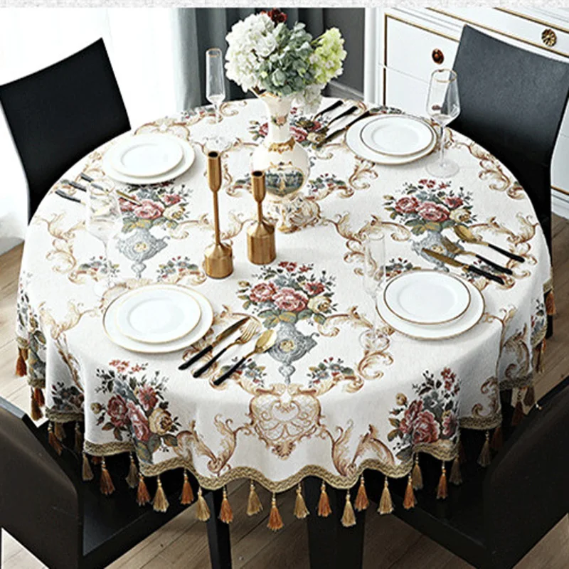 

Luxury Small/Big Round Table Cloth Cover Flower Geometry Rectangle Jacquard Tablecloths Home Dustcloth Tablecloth Tassel Tapete